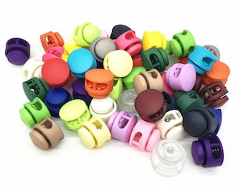 Plastic Toggle Cord Locks,Multicolor 6mm Hole Cord Lock,Double Holes Spring Toggle Button Cord Lock Stopper String Adjuster Fastener