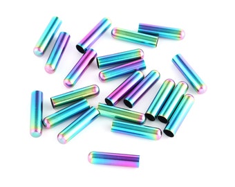 Rainbow Aglets For Shoelace,20MM Length Metal Shoe Lace Tips Tube For Cord,4.3MM Inner Diameter Hoodie Aglet Ends For Replacement Shoe Tip