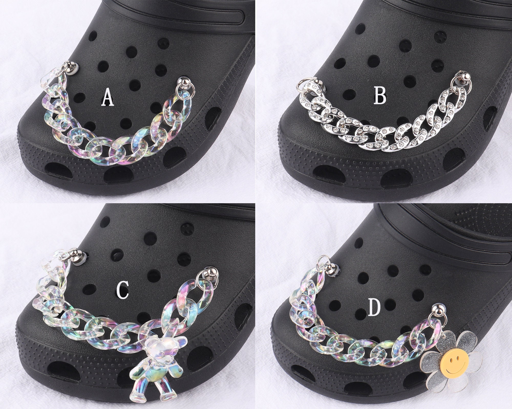 Shoe Charms Set of 18 With Multi-color Chain,cool Bear Charms Strap Chain  Shoe Charm Accessories Clog Shoe Decoration Gift for Girl Women 