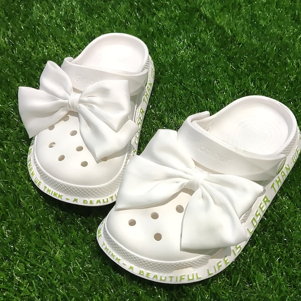 Charmes de chaussures Bowknot 2pcs de Set, Blanc / Vert foncé / Noir / Rouge / Rose Satin Crocs Charms, Bow Clogs Chaussures Décoration Pour Femmes Fille Enfants Cadeau Adulte