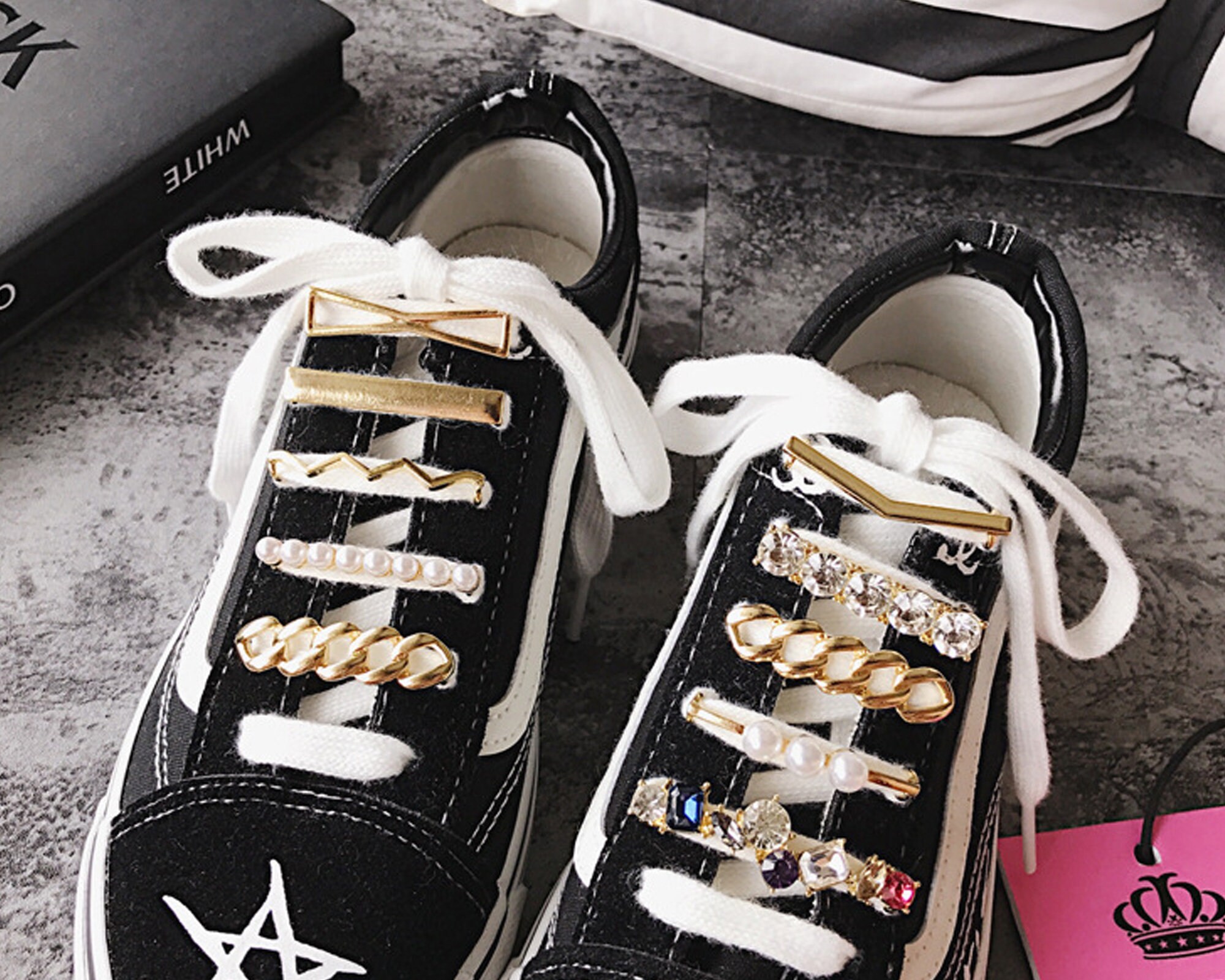 Gold Shoelaces Charmspearl Shoelaces Bucklescrystal Etsy