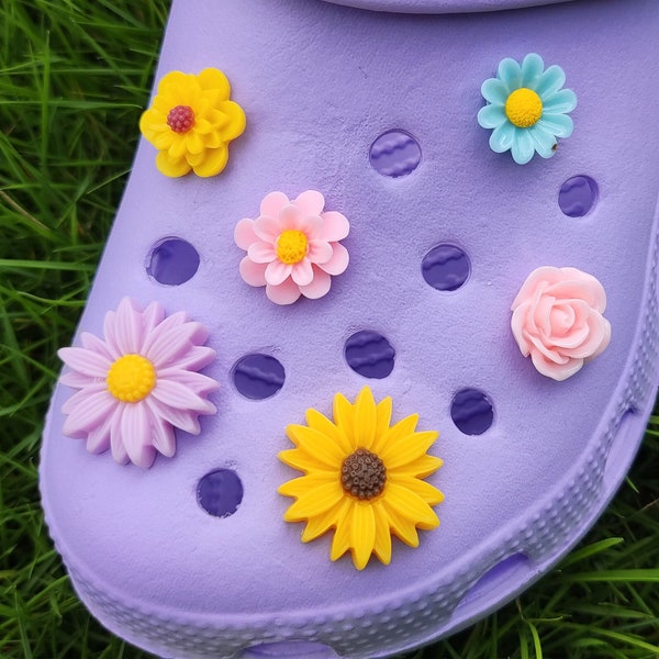 Flower Shoe Charms Sets Of 11 Pcs,Colorful Cute Garden Croc Charms,DIY Personality Clogs Shoe Accessories For Women Girl Kids Men Gift