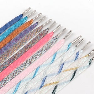 Cordones planos con purpurina y puntas metálicas, 10 mm de ancho, brillantes, metálicos, para zapatillas, botas, fútbol, correr y senderismo.