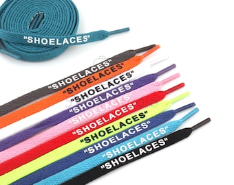 Flache Schnürsenkel, 80 CM Länge Ersatz Sport Schnürsenkel, gedruckter Text &quot;SHOELACES&quot; Sneaker Schnürsenkel für Schuhzubehör-28 Farben