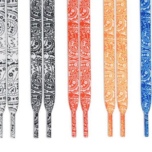 Cordones planos con estampado de cachemira, cordones deportivos de repuesto con diseño de flor de anacardo en blanco, negro y azul, cordones para zapatillas de moda.