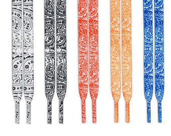 Flache Paisley-Schnürsenkel, Weiß / Schwarz / Blau Cashewnuss Blume Ersatz Sport Schnürsenkel, Fashion Sneaker Schnürsenkel für die Zehn