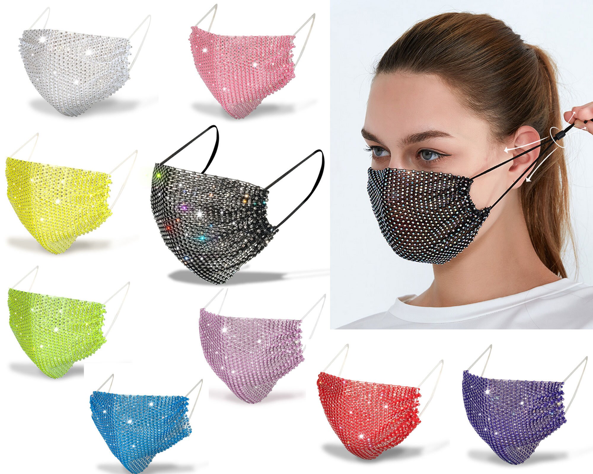 Rhinestone Face Masksadult Sparkly Face Mask Covercrystal Etsy