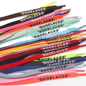 Flat Shoelaces,80CM-180CM Length Replacement Sport Shoe Laces,Printed Text "SHOELACES" Sneaker Laces For Shoe Accessory-28 Colors image 2