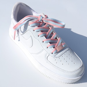 Flat Shoelaces With Tags,29MM Pastel Colorful AF1 Lace Buckle,120CM/140CM/160CM Pink And Blue Athletic Sneaker Replacement Shoe Strings-1Set