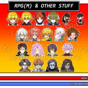 以下が含まれることがあります： 透明な背景を持つ、カラフルな漫画のキャラクターのステッカー18個セット。ステッカーは直径3.8cmで、さまざまな髪型、服装、表情のキャラクターが描かれています。ステッカーは、ラップトップ、水筒、ノートなどに個性的なタッチを加えるのに最適です。