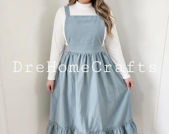 garden apron with pockets , aprons for women fancy , vintage style pinafore apron dress with ruffles , valentine gift for her idea
