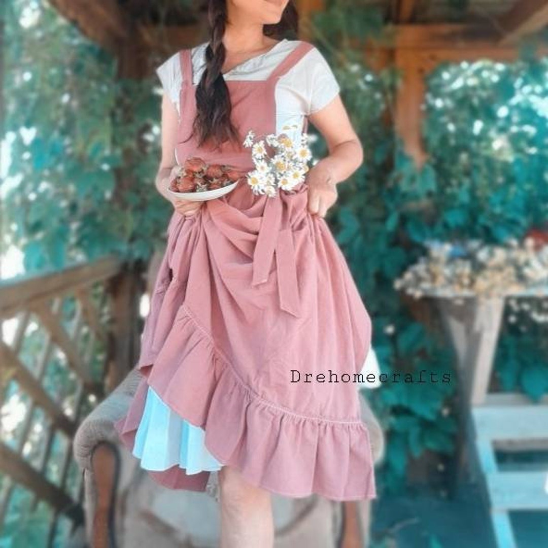 Apron for Women Cute , Aprons for Women With Pockets, Pinafore Apron for Women Retro , Pink