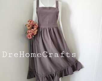 hide belly , apron for women retro , Smoky Grey , with pocket , ruffles , vintage style pinafore apron dress , UK , valentine gift for her