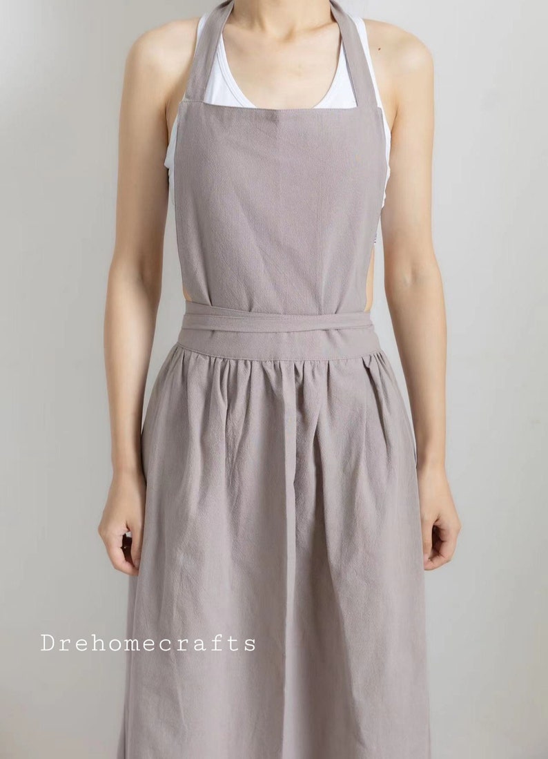 Schürze Frauen niedlich , Schürzen Frauen mit Taschen, Schürze Frauen retro , Küchenschürze Kleid , verstellbar , crossback , leicht Light Gray