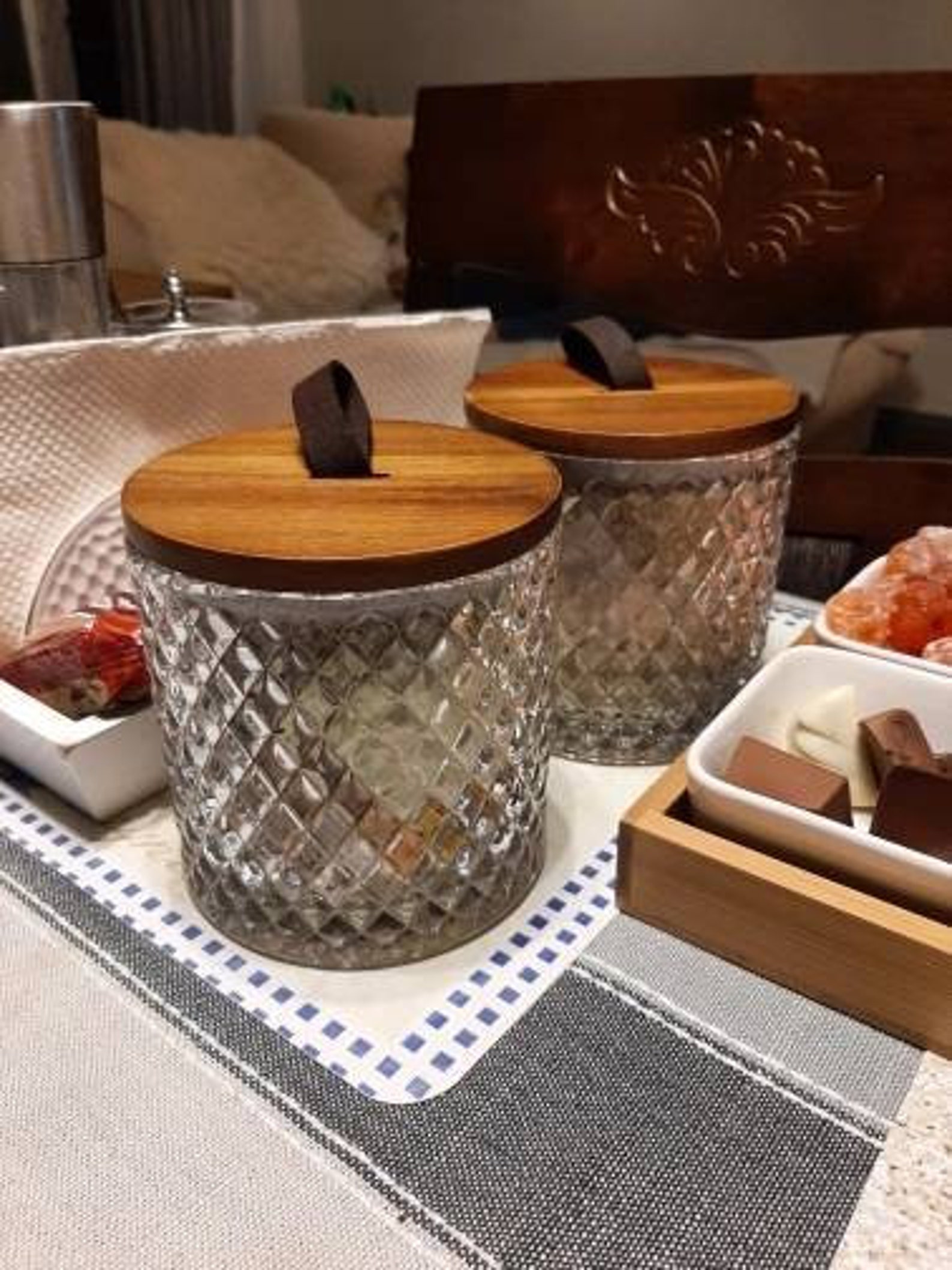 Glass jars with wood lids glass jars with lids glass jar Etsy