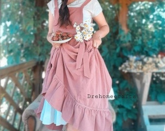 Delantales vintage para mujer con bolsillos, elegantes y bonitos, delantal de jardín con bolsillo, delantal de lino, regalos de San Valentín, delantal de cocina