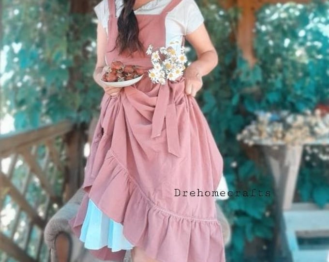 vintage style aprons for women with pockets fancy and cute , garden apron with pocket ,schürze linen, french linen apron , kitchen apron