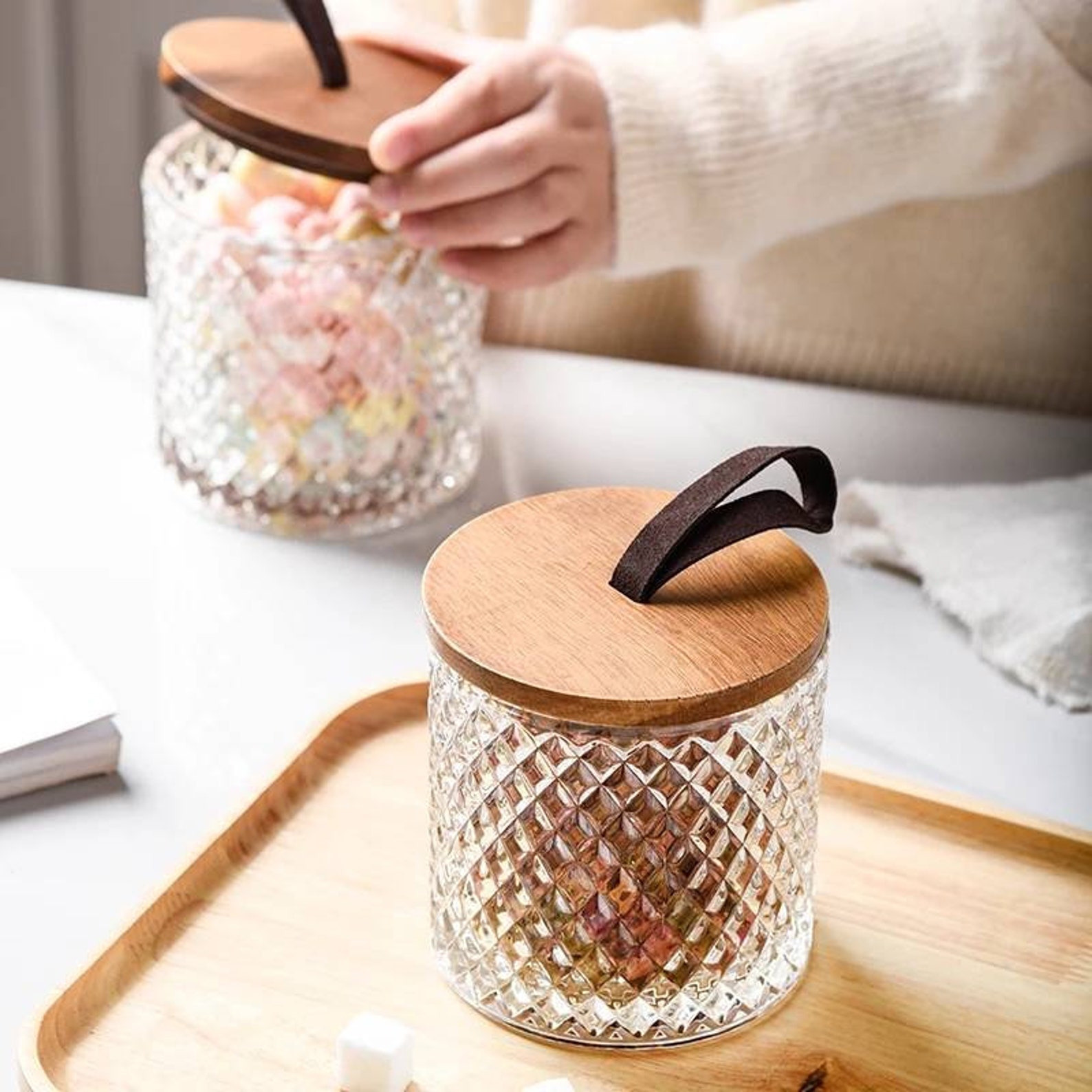Glass Jars With Wood Lids Glass Jars With Lids Glass Jar Etsy