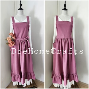 Schürzen für Frauen mit Tasche, Schürzenschürzen für Frauen Retro, grün, mittelalterlich, Küchenkleid, Schürzenkleid, Rüschen, ihr Geschenk, rosa Purplish Pink