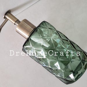 Customized Green and tea color painted glass bottle with metal bronze pump | glass hand soap dispenser, bathroom lotion jar , kitchen