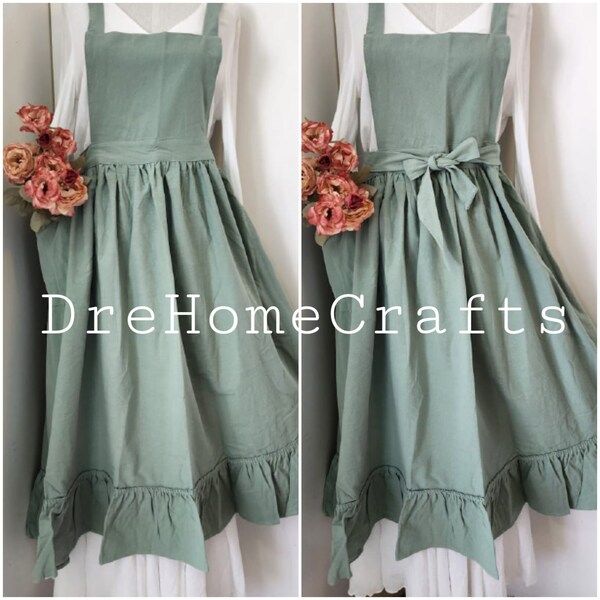 Linen Ruffle Apron Dress Etsy