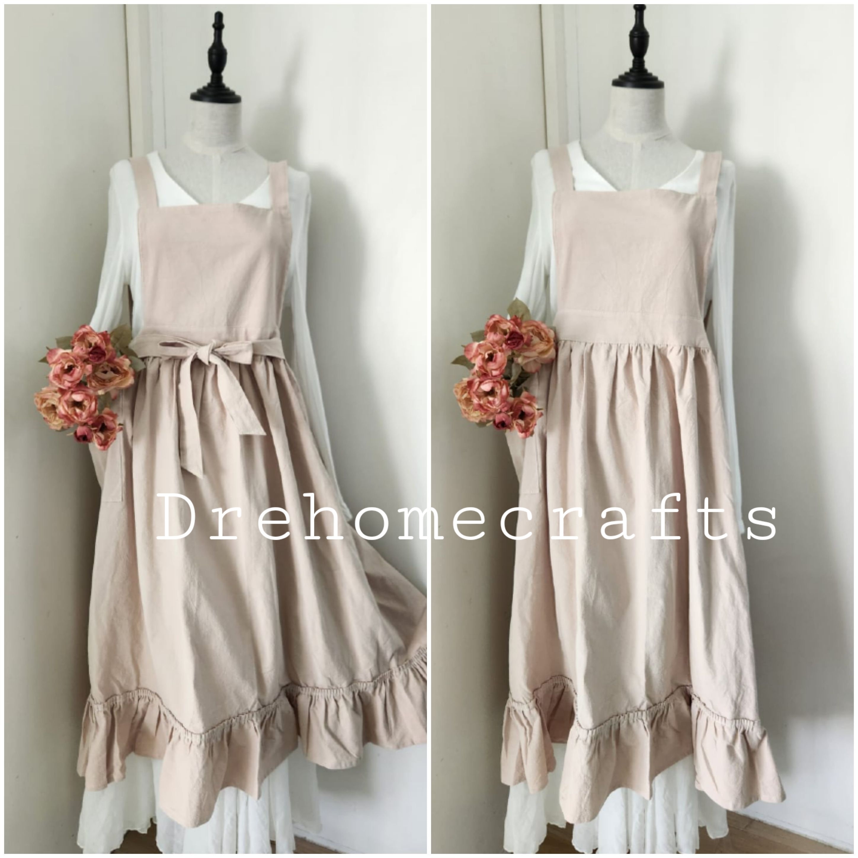 aprons for women with pocket , pinafore aprons for women retro , green , medieval, kitchen dress , apron dress , ruffles , her gift, pink