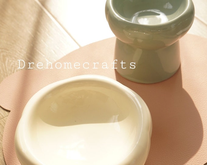 Pottery elevated kitten cat food bowls , cute cat feeding bowl , raised cat food bowl , dog food bowl ceramic cat bowl