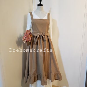 aprons for women with pockets with ruffles , aprons for women retro , pinafore aprons for women cooking , beige , kitchen dress