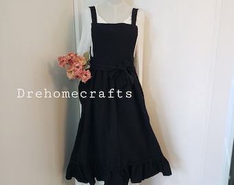 Schürzen für Frauen mit Tasche, Schürzenschürzen für Frauen Retro, Mittelalter, Küchenkleid, Schürzenkleid, Schürze mit Rüschen, schwarz, blau