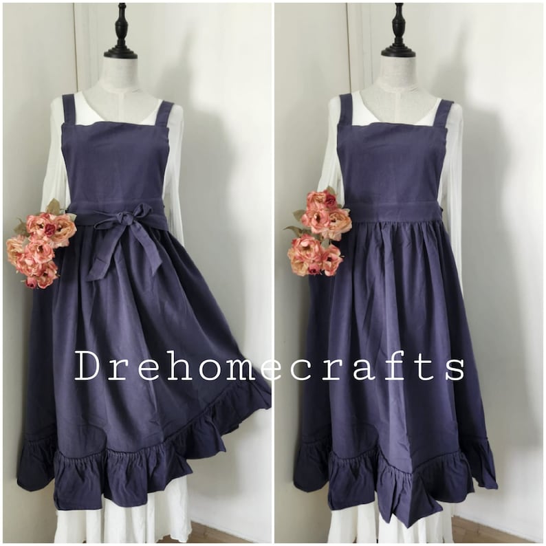 Schürzen für Frauen mit Tasche, Schürzenschürzen für Frauen Retro, grün, mittelalterlich, Küchenkleid, Schürzenkleid, Rüschen, ihr Geschenk, rosa Dark Blue