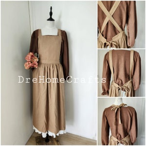 Braune Schürze für Frauen niedlich, beige Schürzen für Frauen mit Taschen, Schürze für Frauen retro, Küchenkleid, verstellbar, gekreuzt