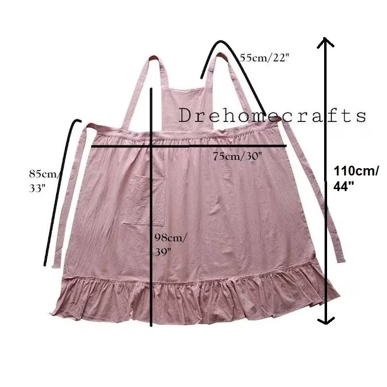 aprons for women with pocket , pinafore aprons for women retro , green , medieval, kitchen dress , apron dress , ruffles , her gift, pink image 10