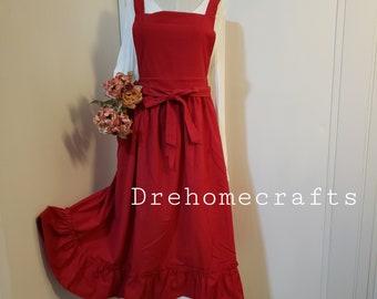 schort voor dames retro, rood, roze, met zak, gegolfd, vintage stijl, schort schortjurk, schürze linnen, valentijnscadeau voor haar idee