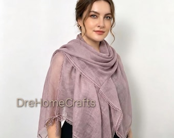 Linen shawl scarf with lace and ribbons, lightweight shawl for summer, soft scarf