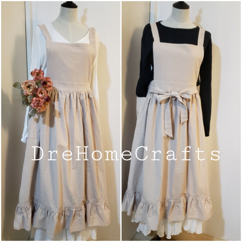 Schürze für Frauen süß, Schürzen für Frauen mit Taschen, Pinafore-Schürze für Frauen im Retro-Stil, Küchenkleid, Valentinstagsgeschenk für ihre Idee Light beige(Oat)