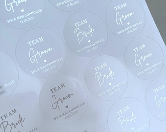 Foiled Wedding Favour Stickers, Team Bride, Team Groom, Wedding Favours, Custom wedding stickers, bridal party labels