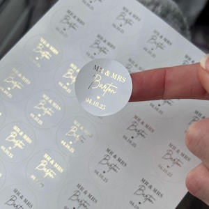 Foiled Wedding Favour Stickers, Mr & Mrs Labels, Wedding Favours, Personalised Wedding decor