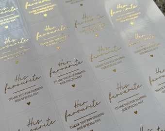 Foiled Wedding Favour Stickers, His Favourite, Her Favourite Labels, Wedding Gifts for Guests, Wedding Favours, Sweet Stickers