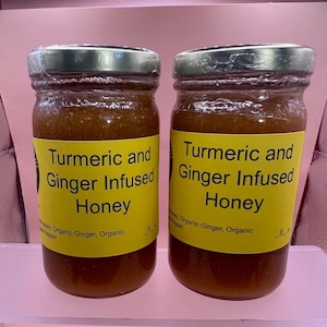 1 Jar of Ginger and Turmeric Infused Raw Honey 8 & 16 oz