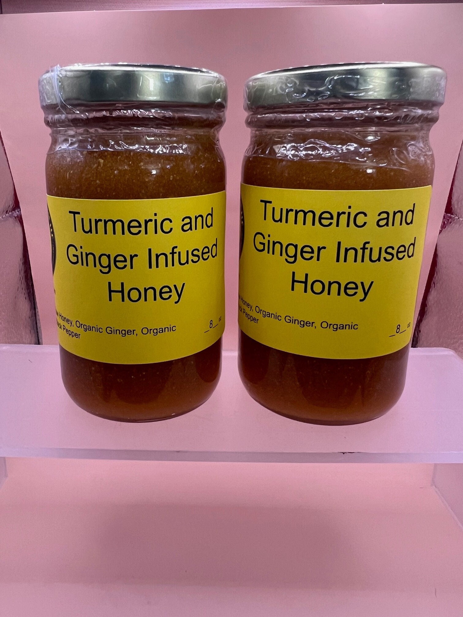 1 Jar of Ginger and Turmeric Infused Raw Honey 8 & 16 oz