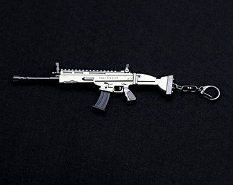 battle royale scar toy weapon 12cm keychain i birthday party gift i cosplay miniature gamer prop i solid metal - chibi fortnite characters