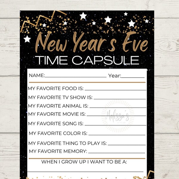 New Year’s Eve Time Capsule, New Year’s Eve Family Game, Printable for New years Eve, Kids New Year’s Eve game, Kids Time Capsule,