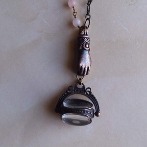 Magnifier Tri-Hole Spinner in Rusted Iron Brass Finish Hand Clasp Necklace