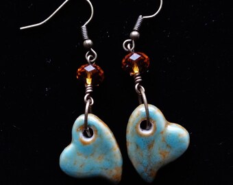 Heart Boho Style  Clay Earrings 1 Inch Drop