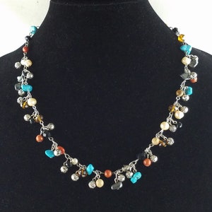 Semi-precious and Silver Fun Dangles Necklace