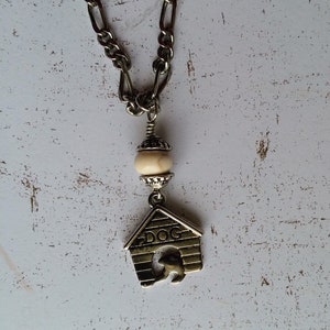 Dog House Necklace with White Stone Accent