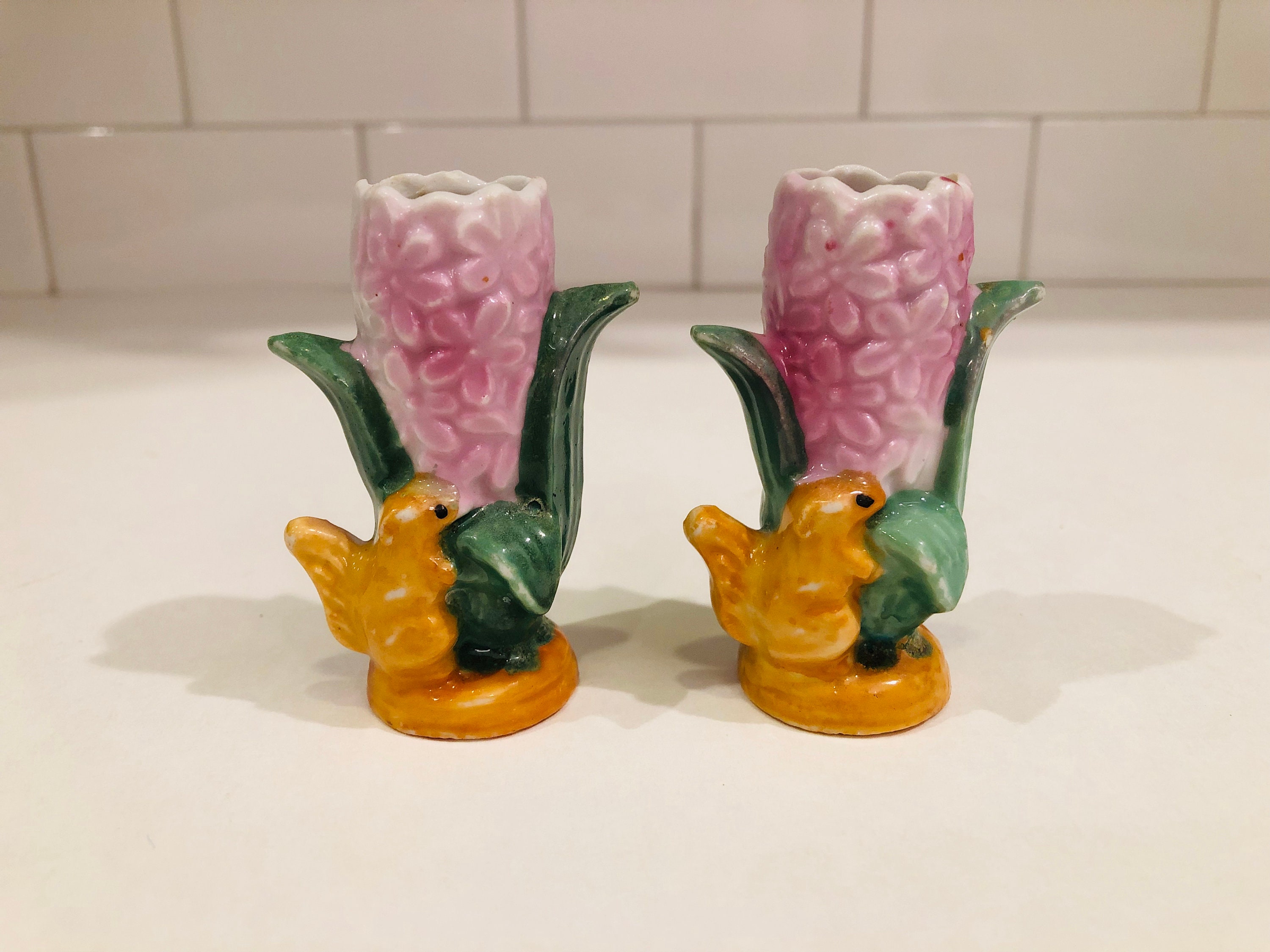 Vintage Porcelain Miniature Bud Vases Purple Hyacinth And Etsy