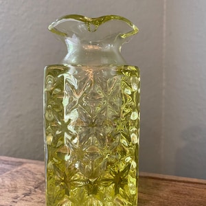 Vintage Imperial Glass Mt. Vernon/ Washington Pattern Square Flower Vase - Yellow Color - 4.5 Inches