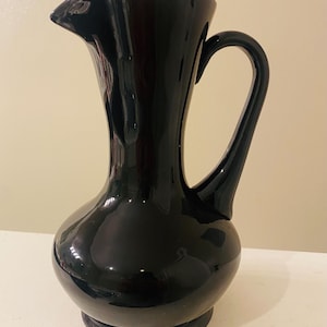 Vintage Black Glass Pitcher or Vase - Handle and Spout - Mid Century