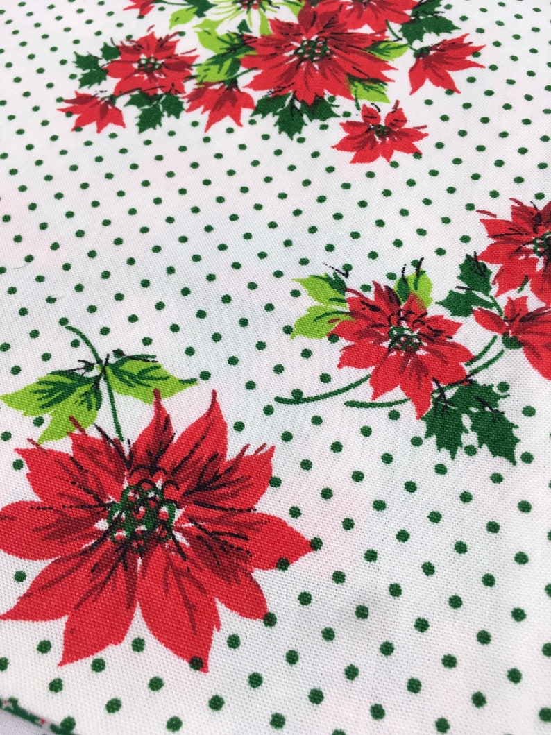 Vintage Christmas Tablecloth Fabric Throw Pillow